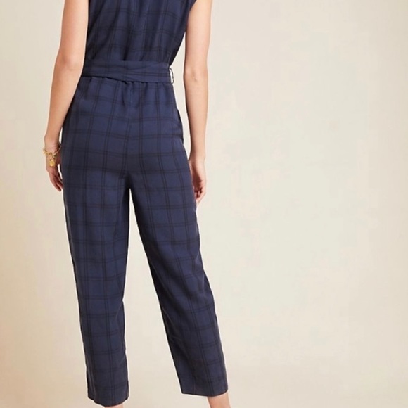 NWT Anthropologie Brielle Navy Blue Plaid Jumpsuit - Picture 5 of 10